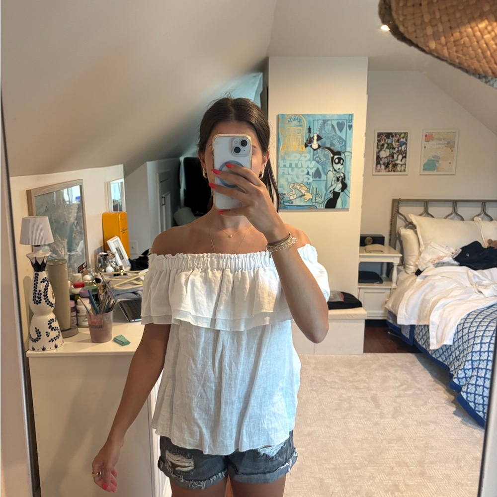 White Off-Shoulder Ruffle Top